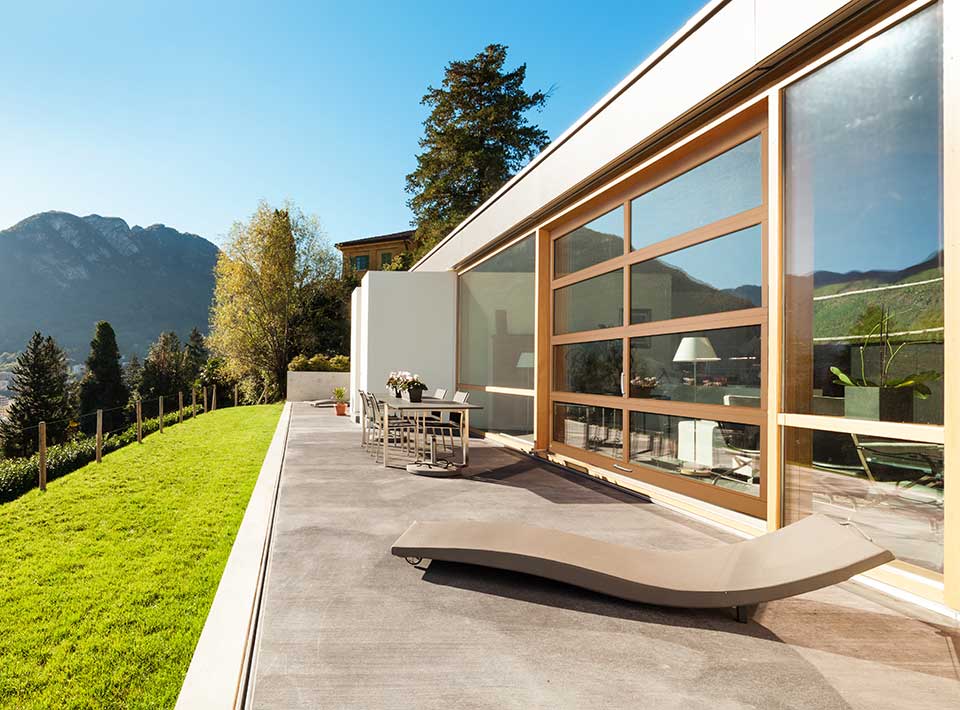 Modern H Vista Full View Glazed Copper Aluminum Double Garage Door C
